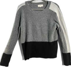 Pinque Black Gray White Color Blocked Crew Neck Long Sleeve Sweater Small